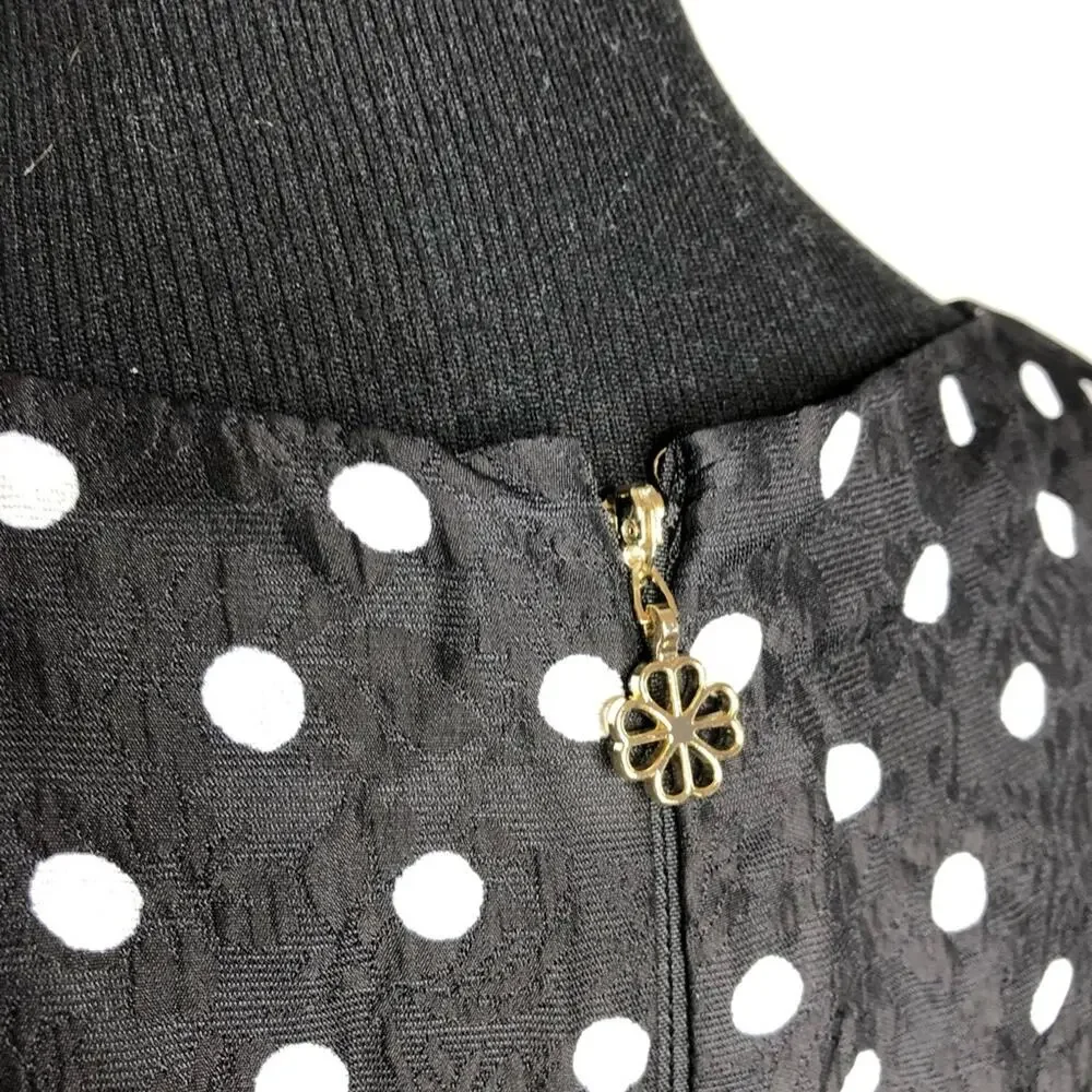 Kate Spade black white polka dot silk blend v neck top size 8